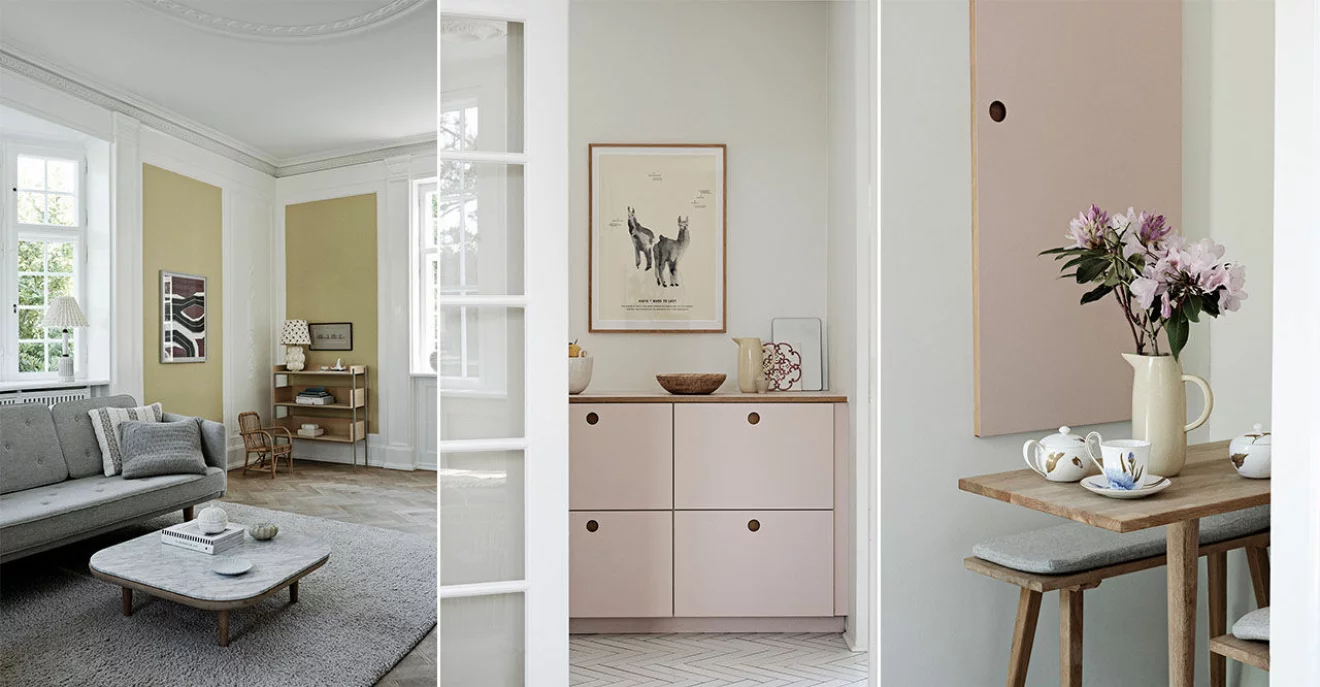 Mjuka färger och dansk möbeldesign möts i den ståtliga herrgården