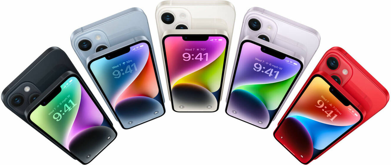 iPhone 14 kommer i fem olika färger