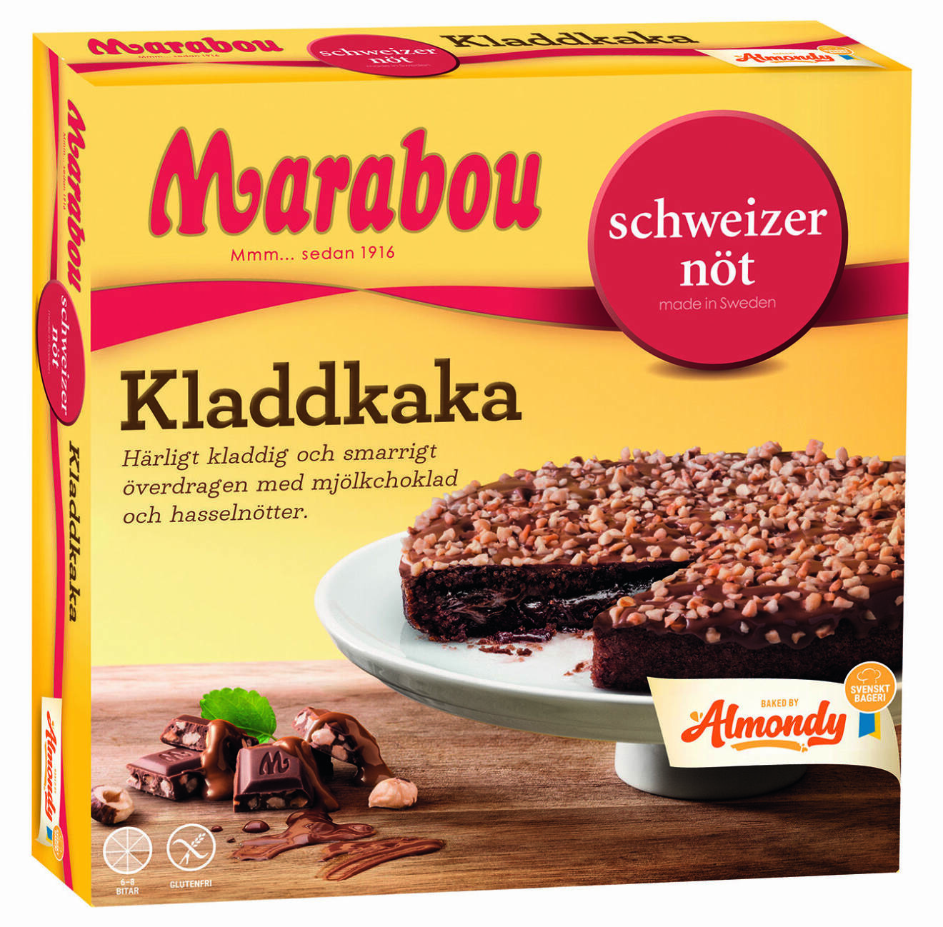 Almondys kladdkakor får sin kladdighet från Marabou mjölkchoklad som smälts ned i smeten.