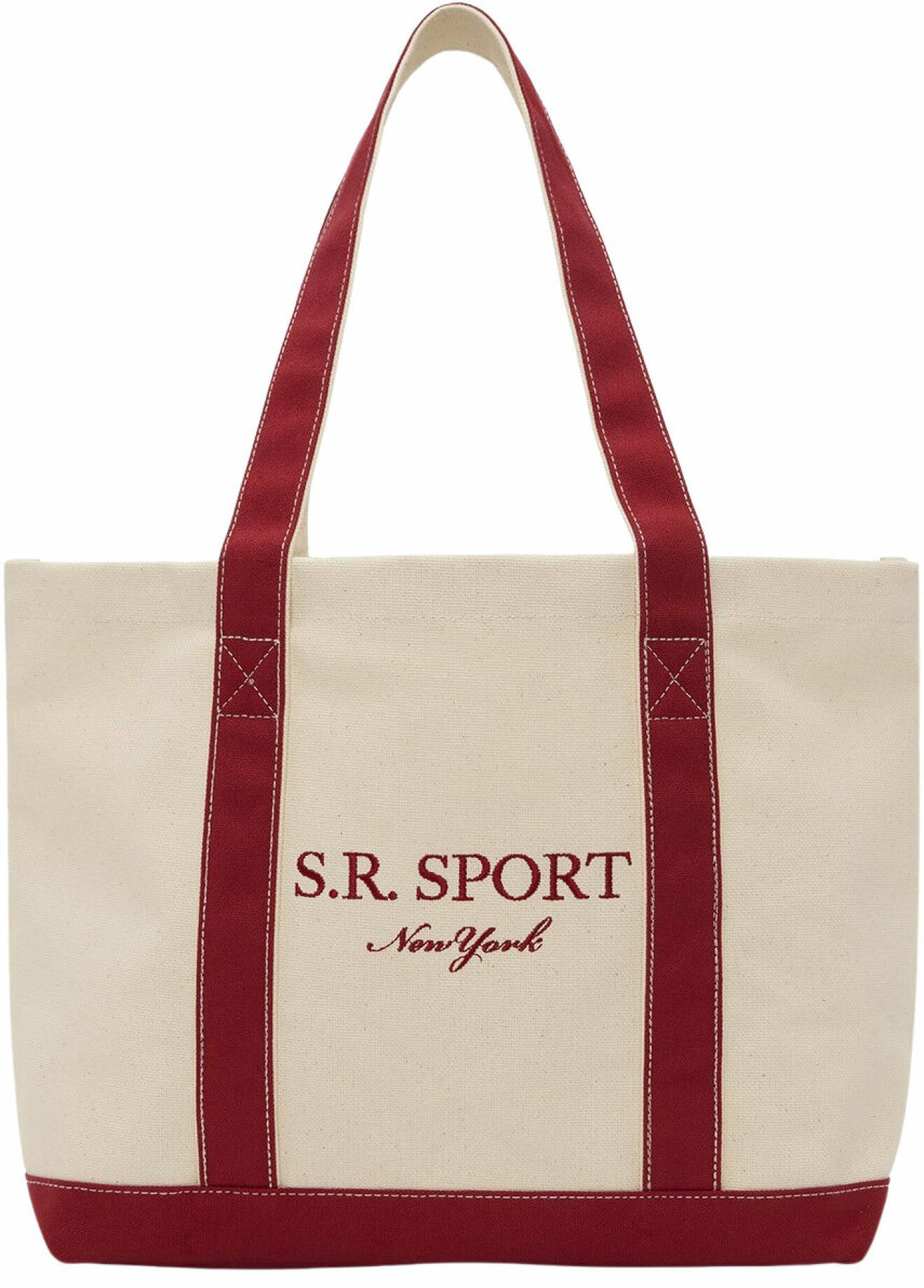Beige sandväska med röda detaljer och rött axelband, Sporty &amp; Rich