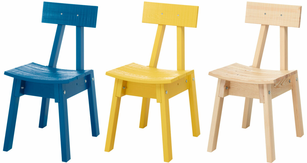 Trästolar i gul, blå och ek, Ikea