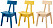 Trästolar i gul, blå och ek, Ikea