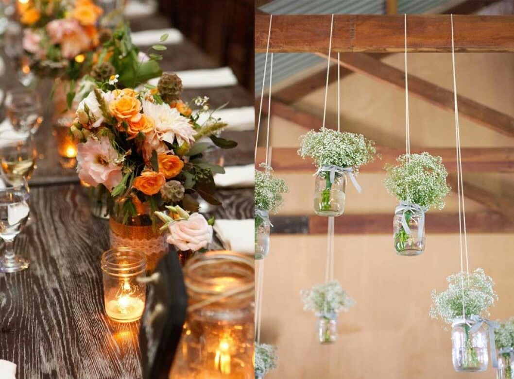 via: <a href="http://indeeddecor.com/flathead-lake-mt-wedding-venue/" target="_blank" rel="noopener">indeeddecor</a> & <a href="http://www.stylemepretty.com/vault/image/511435?&cuid=657603a1b095b4b253c4fa80449570c9" target="_blank" rel="noopener">stylemepretty</a> Använd glasburkar som vaser för växterna
