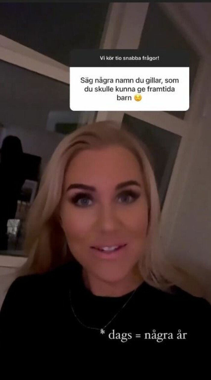 Isabella Löwengrip avslöjade vilka barnnamn hon gillar i en frågestund på Instagram. Isabella Löwengrip barnnamn