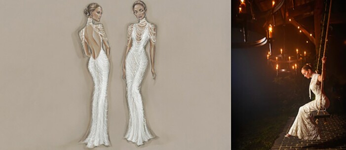 Jennifer Lopez brudklänning vita pärlor