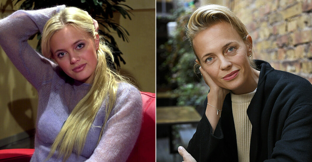 Josephine Bournebusch som 18-åring till vänster, aktuell i tv-serien <em>Hotel Seger</em>. Till höger 38 år och del av <em>Solsidan</em>-gänget. josephine bournebusch