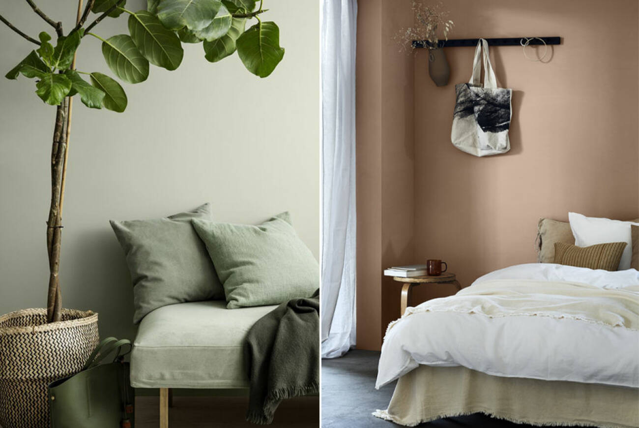 Grön och persikofägad vägg – en fin färgkombination