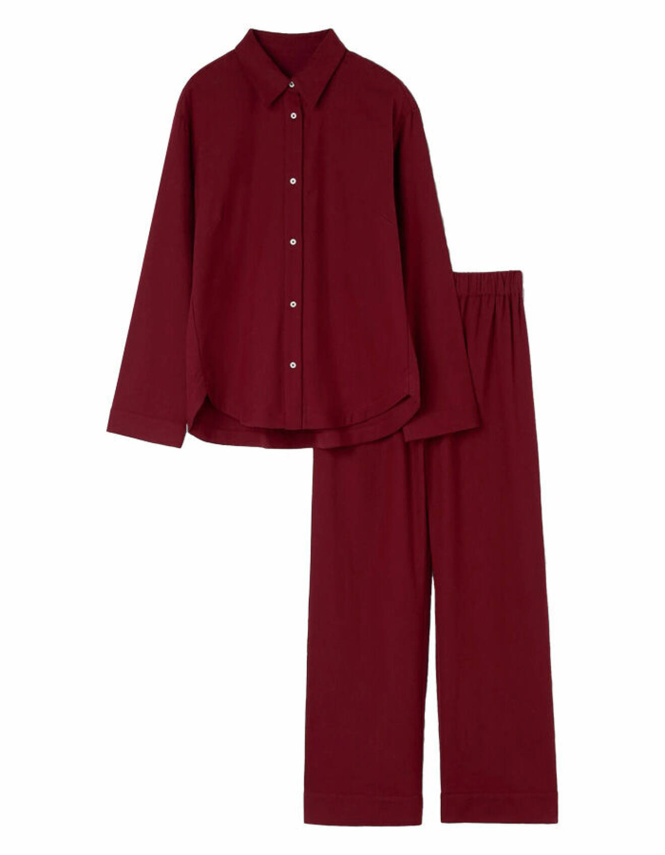 flanellpyjamas i vinröd nyans med tröja och matchande byxor från Åhléns