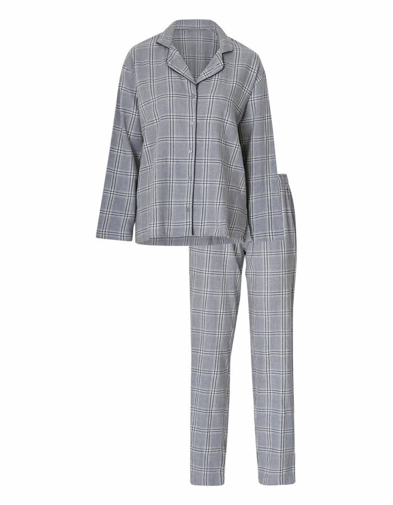 rutig pyjamas i grå nyans tillverkad i flanell från Ellos