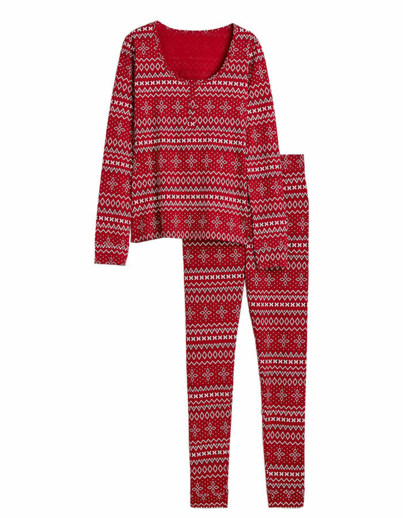 röd mönstrad bomullspyjamas med figurnära passform tillverkad i bomull från H&amp;M