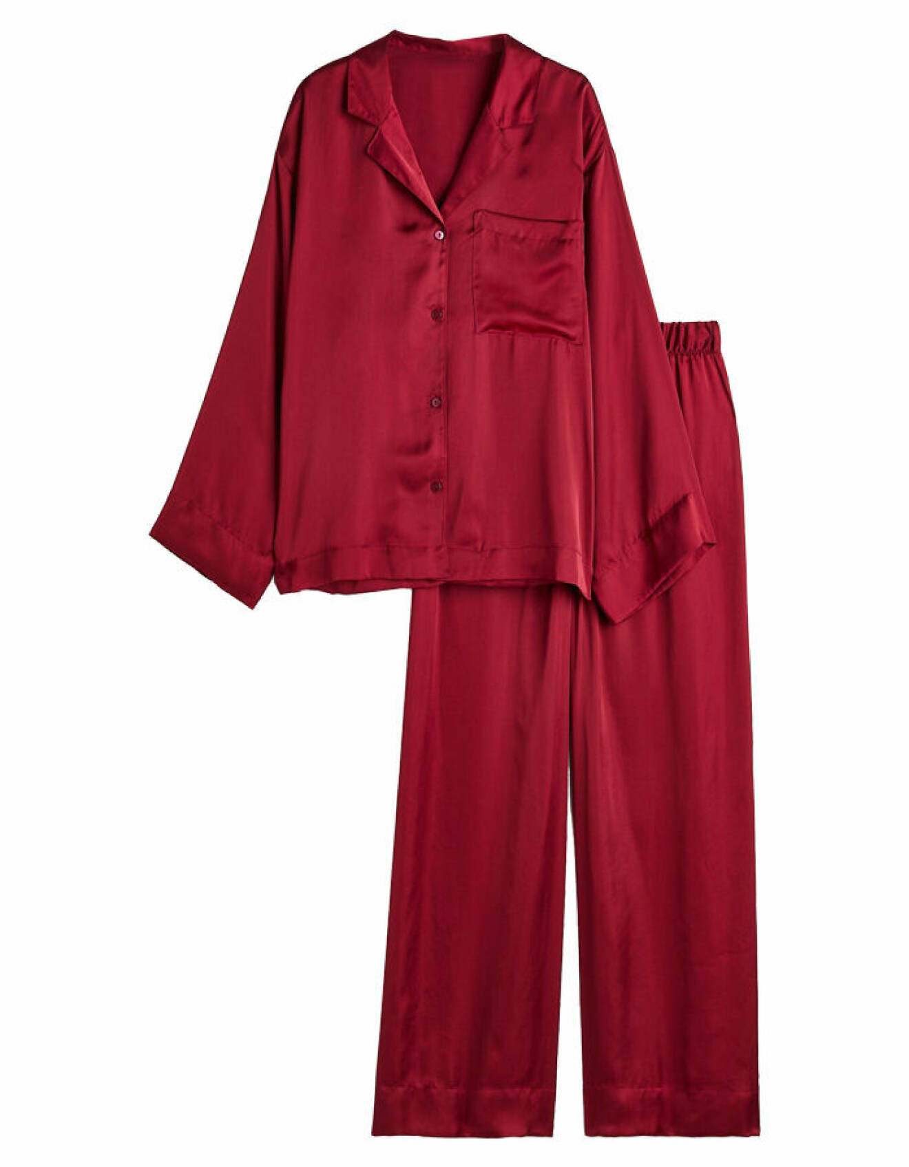 röd pyjamas tillverkad i satin med byxa och matchande skjorta från H&amp;M