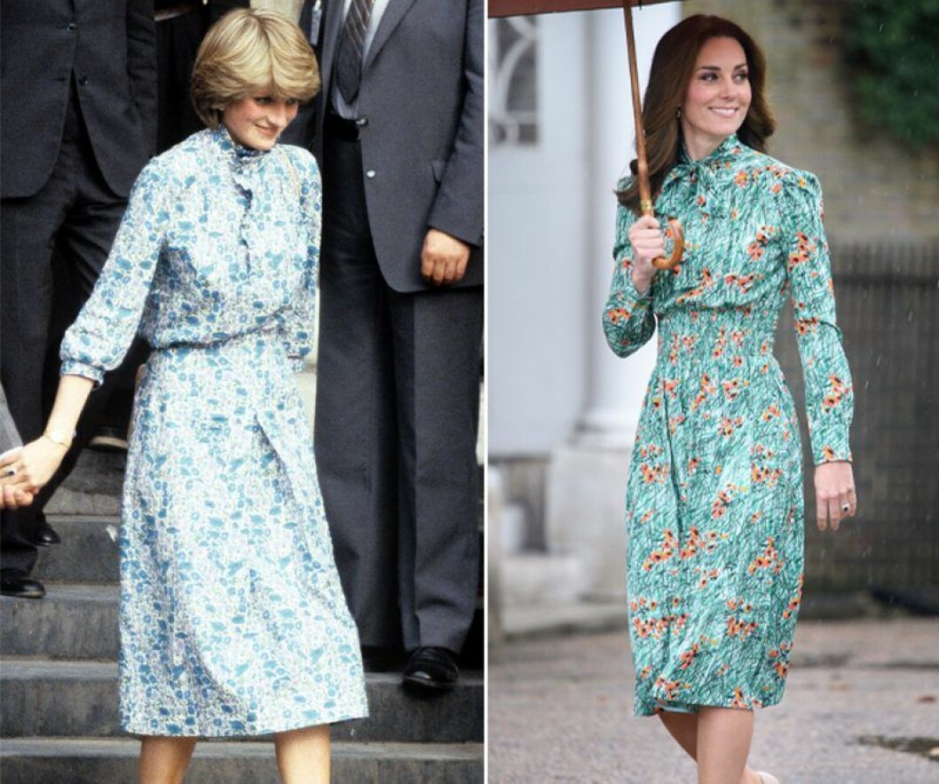 Kate Middleton och prinsessan Diana i grön blommig klänning