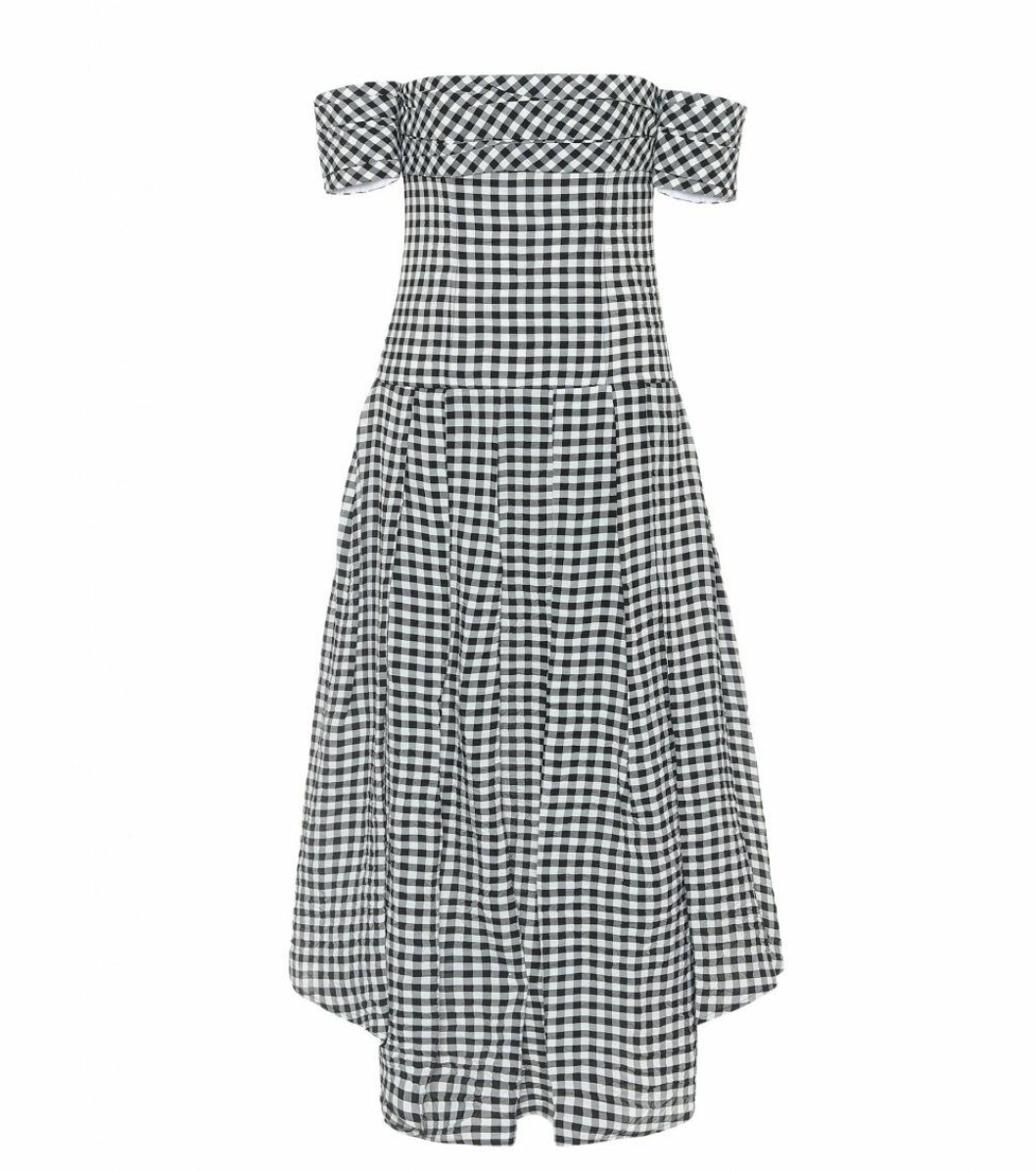 rutig off-shoulder klänning från Khaite x Mytheresa.