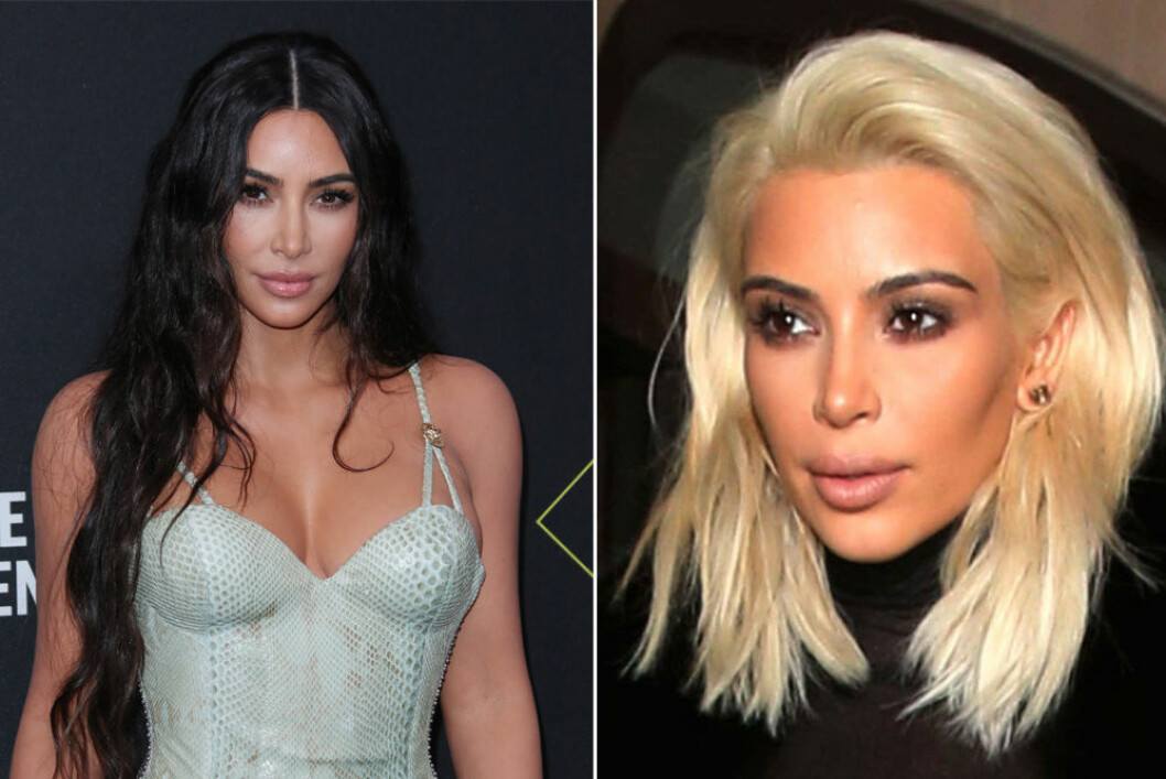Kim Kardashian blekte håret 2017. Kim Kardashian i mörkt hår och i blont kort hår