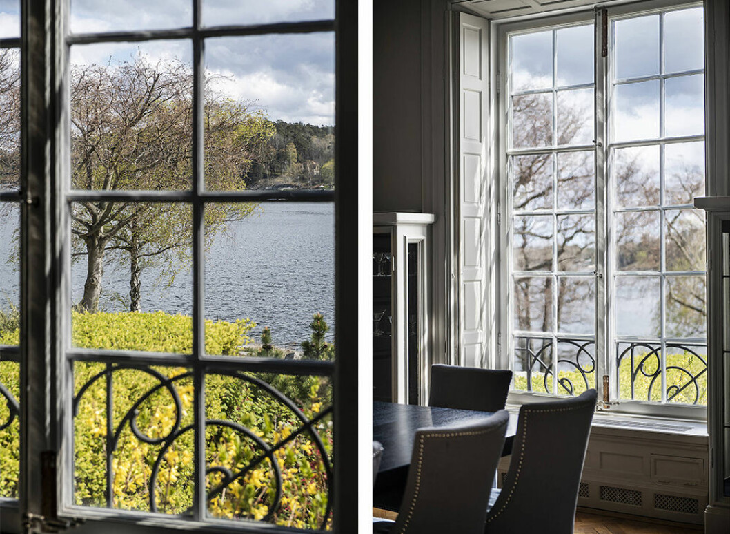 Grönska, klippor och hav omger den idylliska udden på Lidingö. Vacker havsutsikt från villa på lidingö