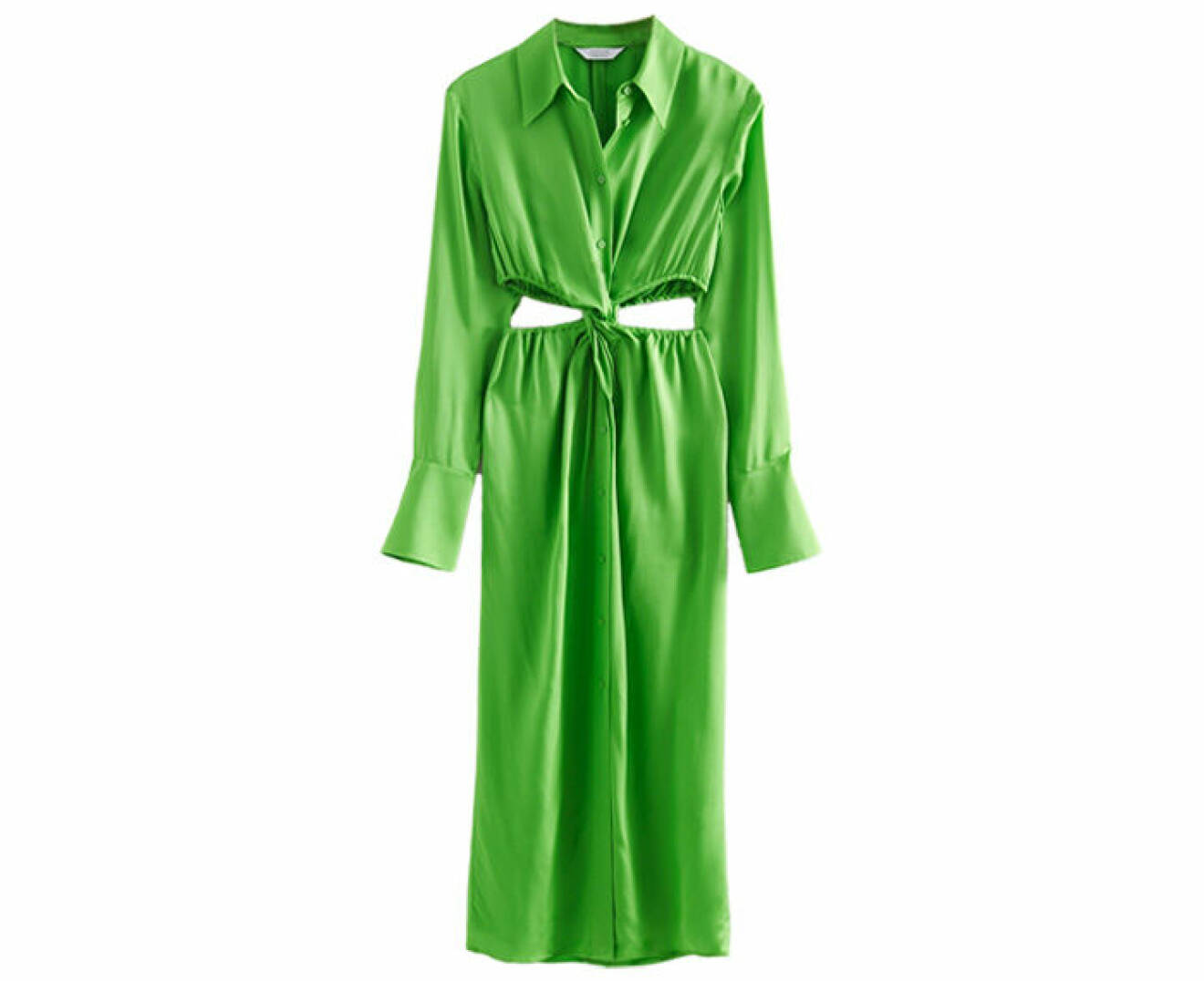 vadlång klänning med cut outs i grön nyans med skjortkrage från &amp; Other Stories