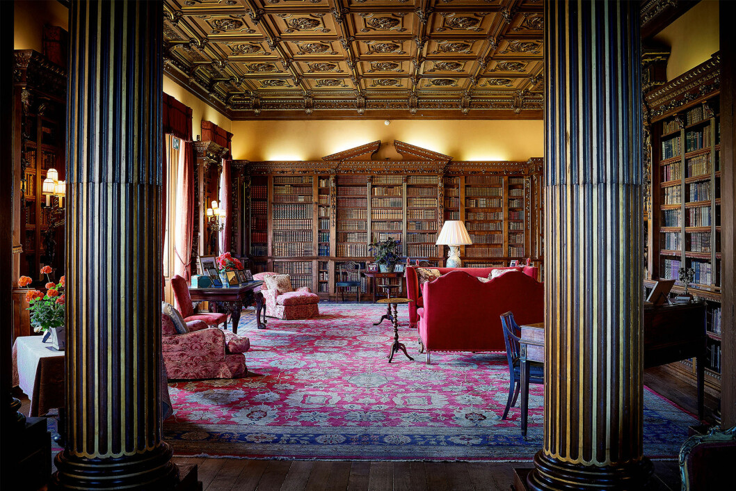 Biblioteket på Downton Abbey som egentligen heter Highclere Castle