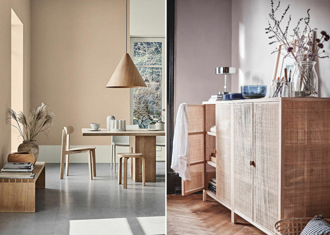 Ljusa träslag är trendmaterial 2019 – här hos Jotun och Ikea