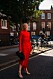 Streetstyle från London Fashion Week, röd långklänning