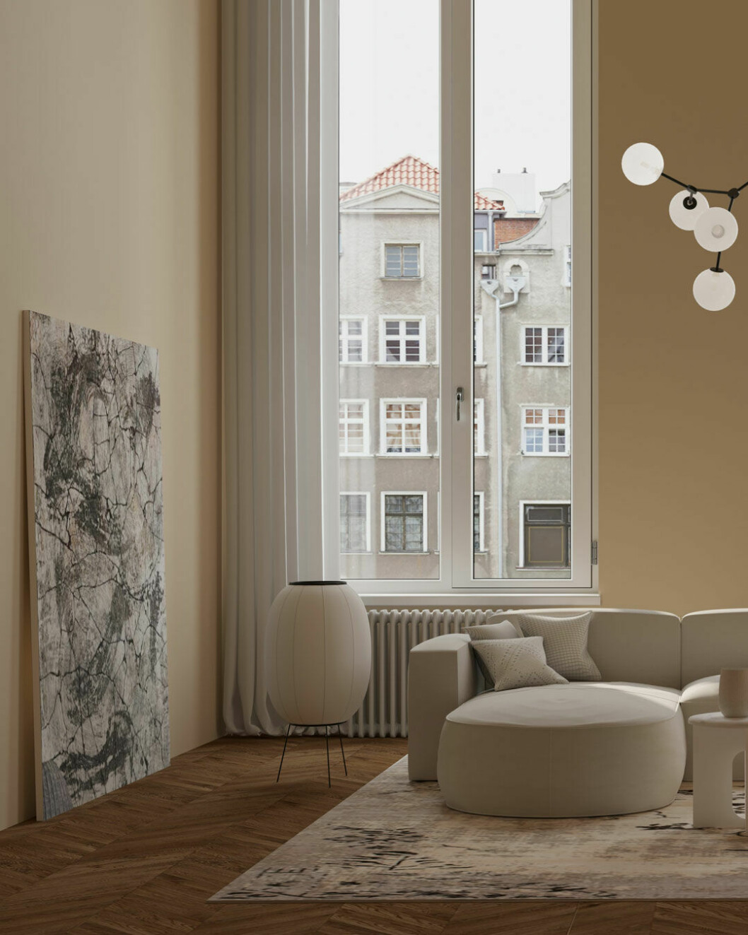 Varmt men neutralt med den varmt mörkbeige <em>013 Sandstone Beige </em>från Milieu av A.S. Helsingö.<em> </em> väggfärg varmbeige