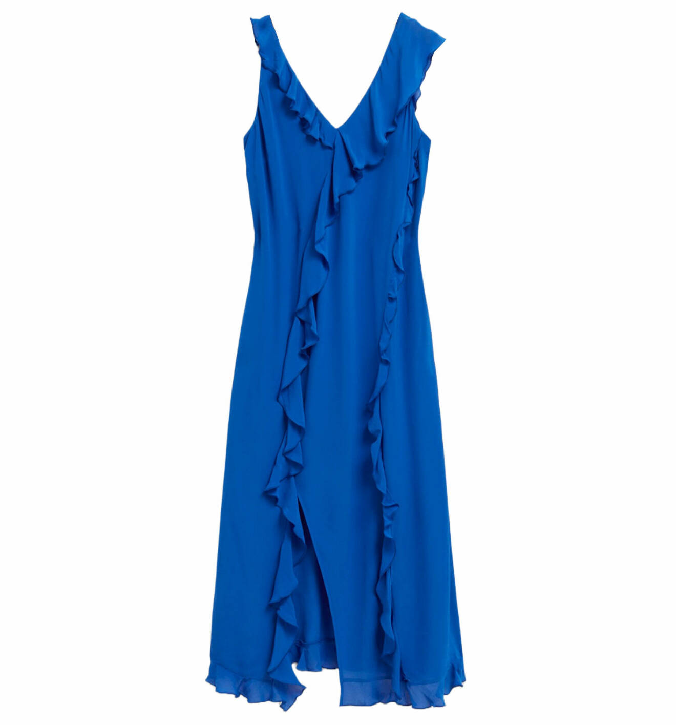 blå klänning med volanger