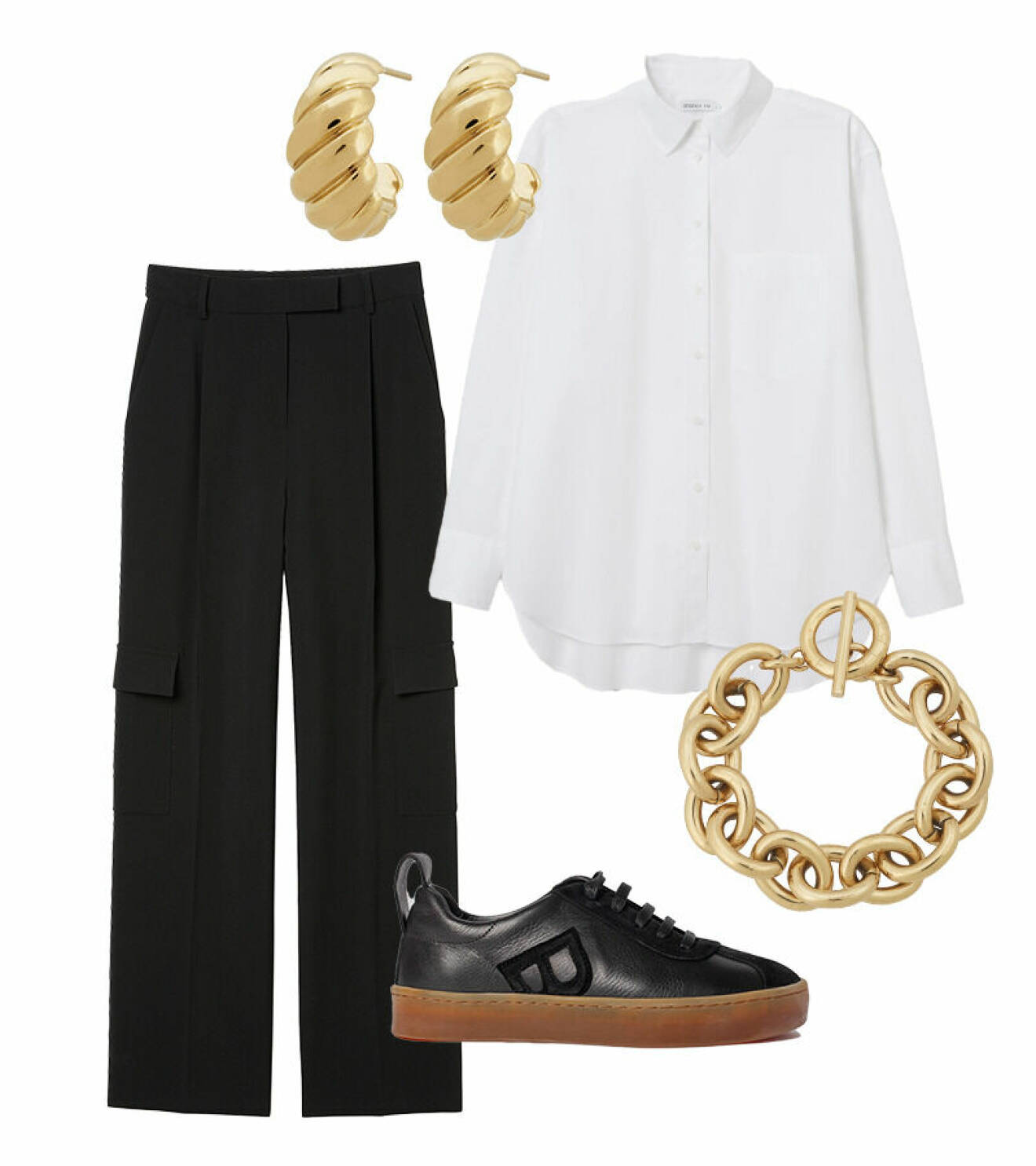 MQ höstmode trender stylingtips cargopants cargobyxa svart vit skjorta sneakers business casual