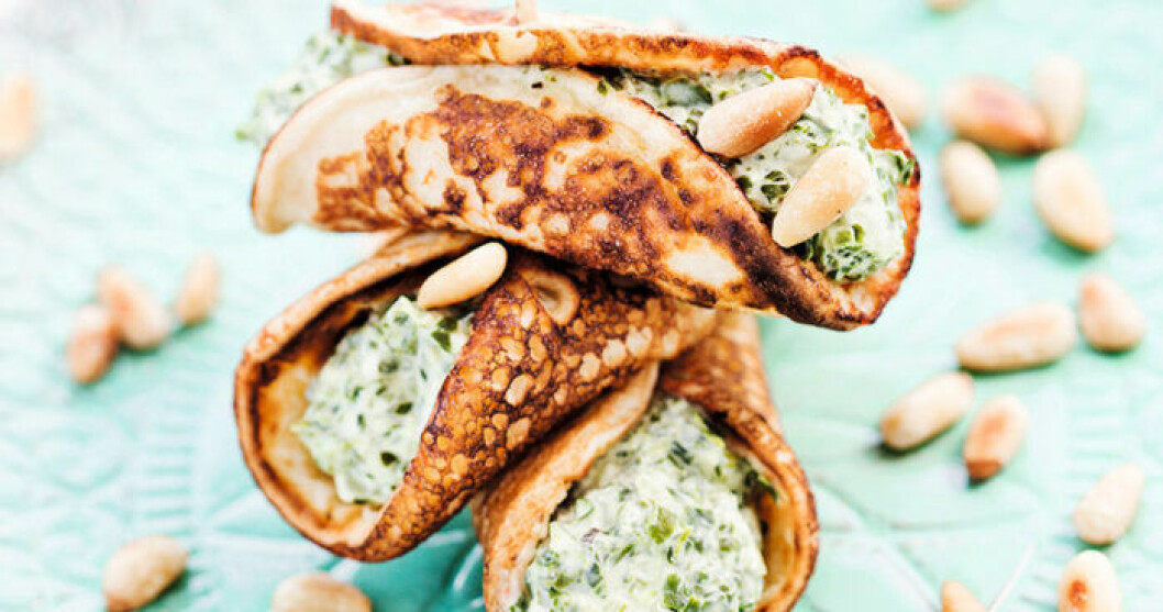 Minicrêpes med spenat och ricotta. Minicrêpes med spenat och ricotta.