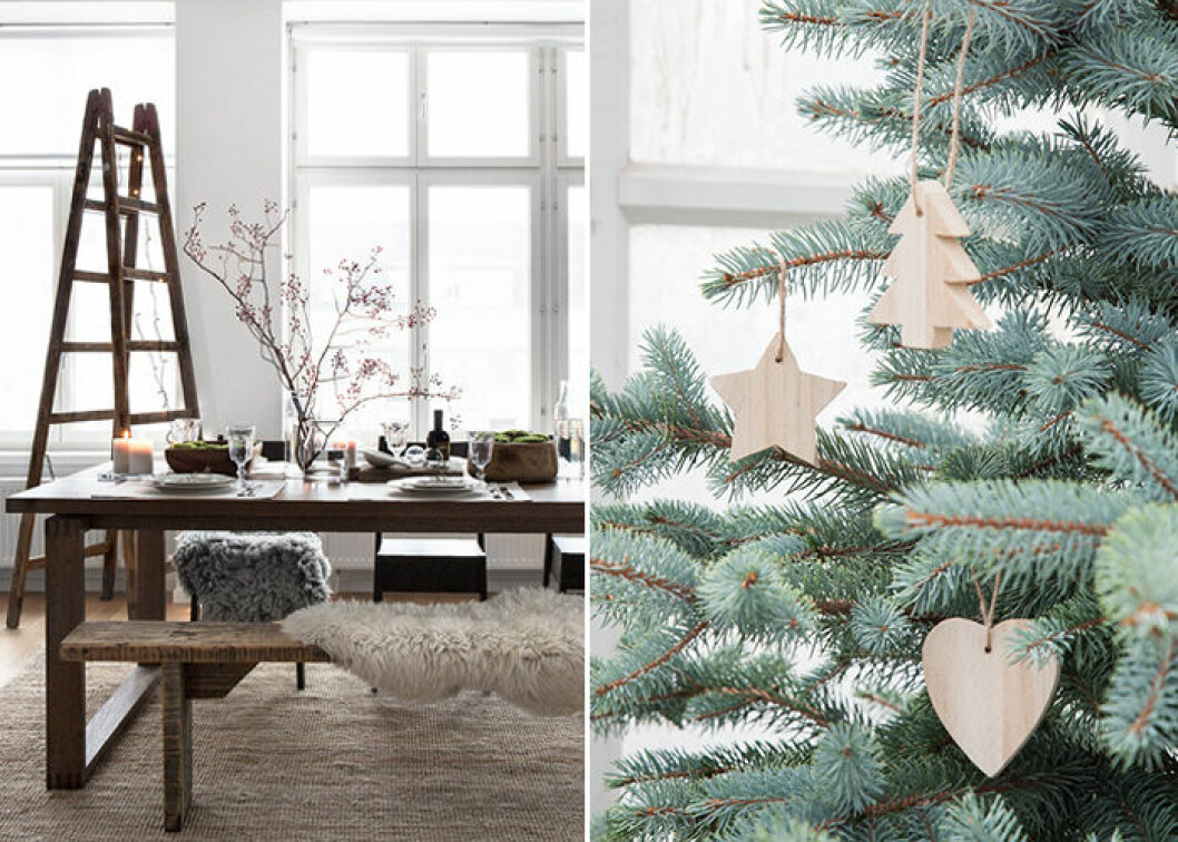 Naturmaterial ger en rustik julkänsla till hemmet