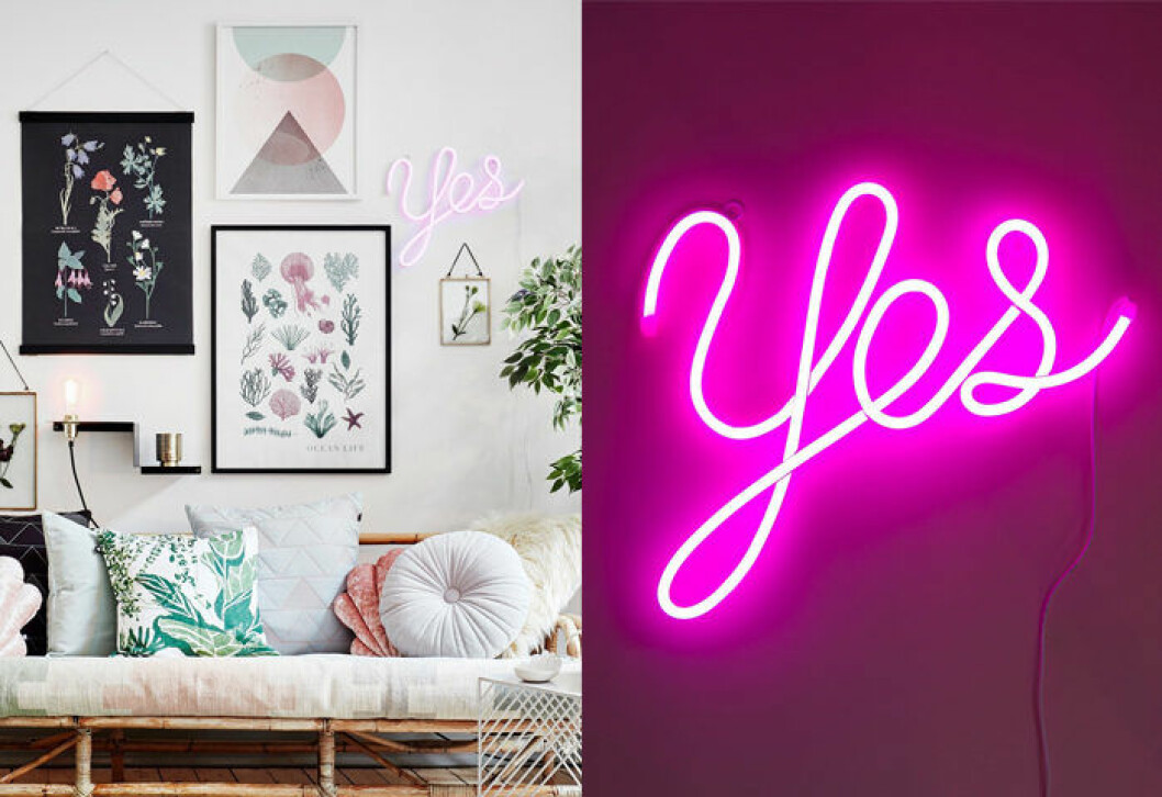 Neonlampa med texten "Yes" i rosa från Lagerhaus