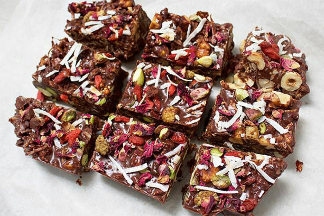 Nyttig Rocky Road. Via: <a href="http://www.bodyandsoul.com.au/nutrition/healthy-recipes/jessica-sepels-healthy-rocky-road/news-story/c4aea87f839490f55364f1b281844636" target="_blank" rel="noopener">bodyandsoul</a> Nyttig Rocky Road.