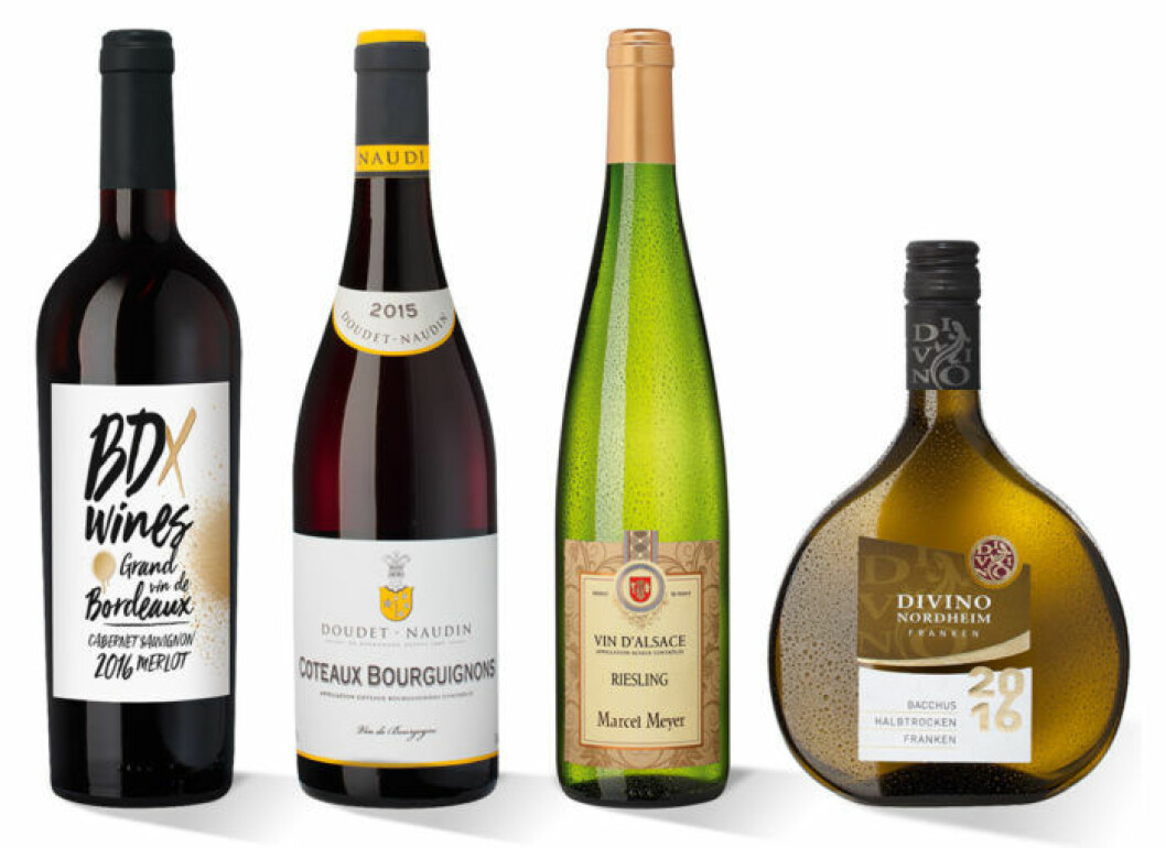 Vintips i olika flaskor.
