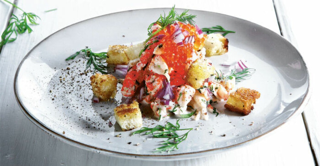 Omvänd toast Skagen med kräftor. Omvänd toast Skagen med kräftor av Sveriges Mästerkock 2019.