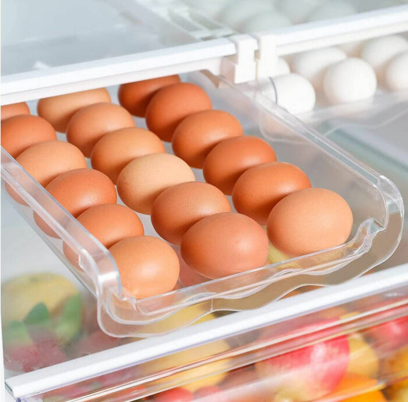 organisera kylskåp – genomskinlig utdragbar ägghållare till kylskåp