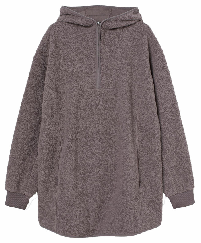 Oversized fleecetröja i gråbeige från H&M med dragkedja.