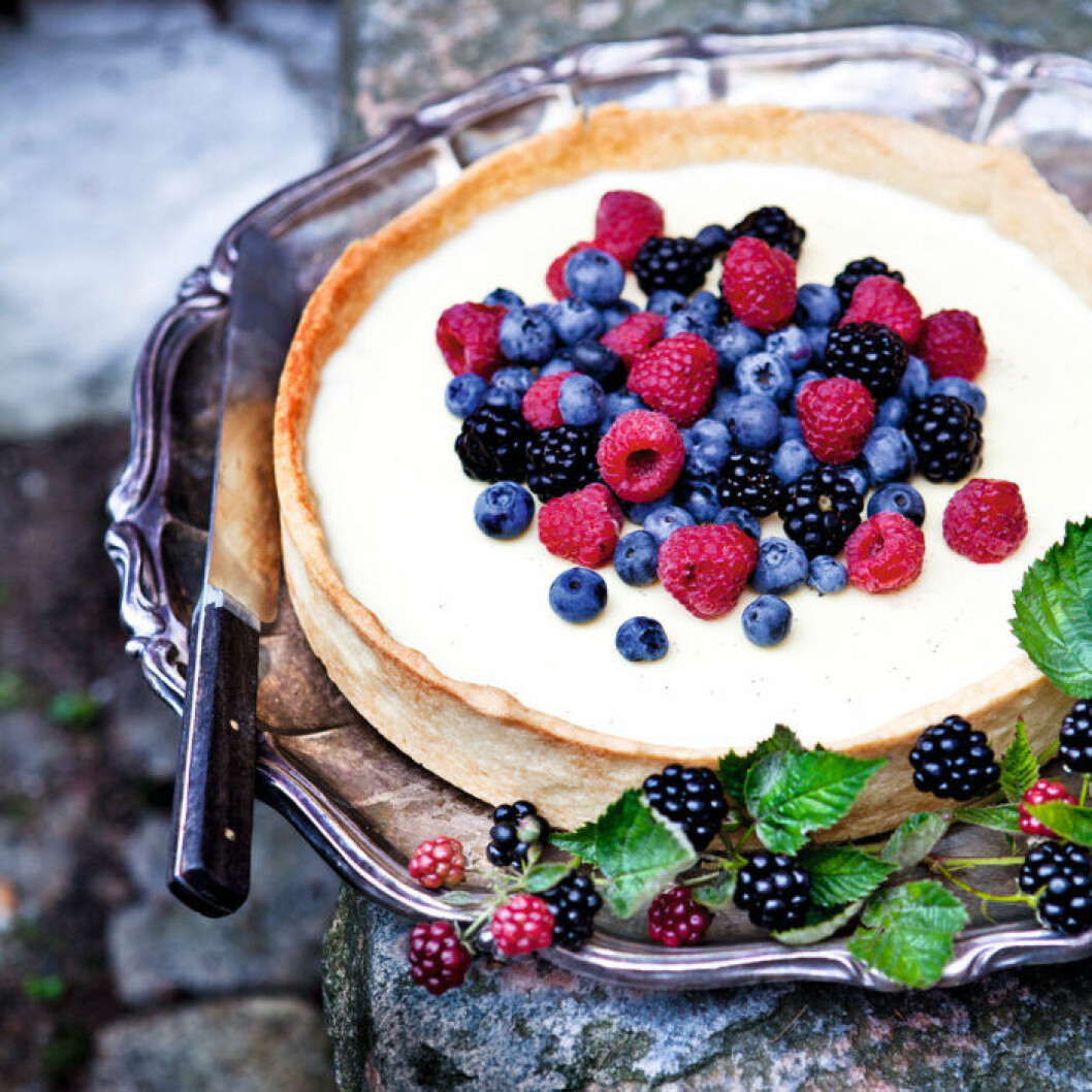 Pannacottapaj med sommarbär. Pannacottapaj med sommarbär.