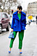 Blå kappa med gröna byxor