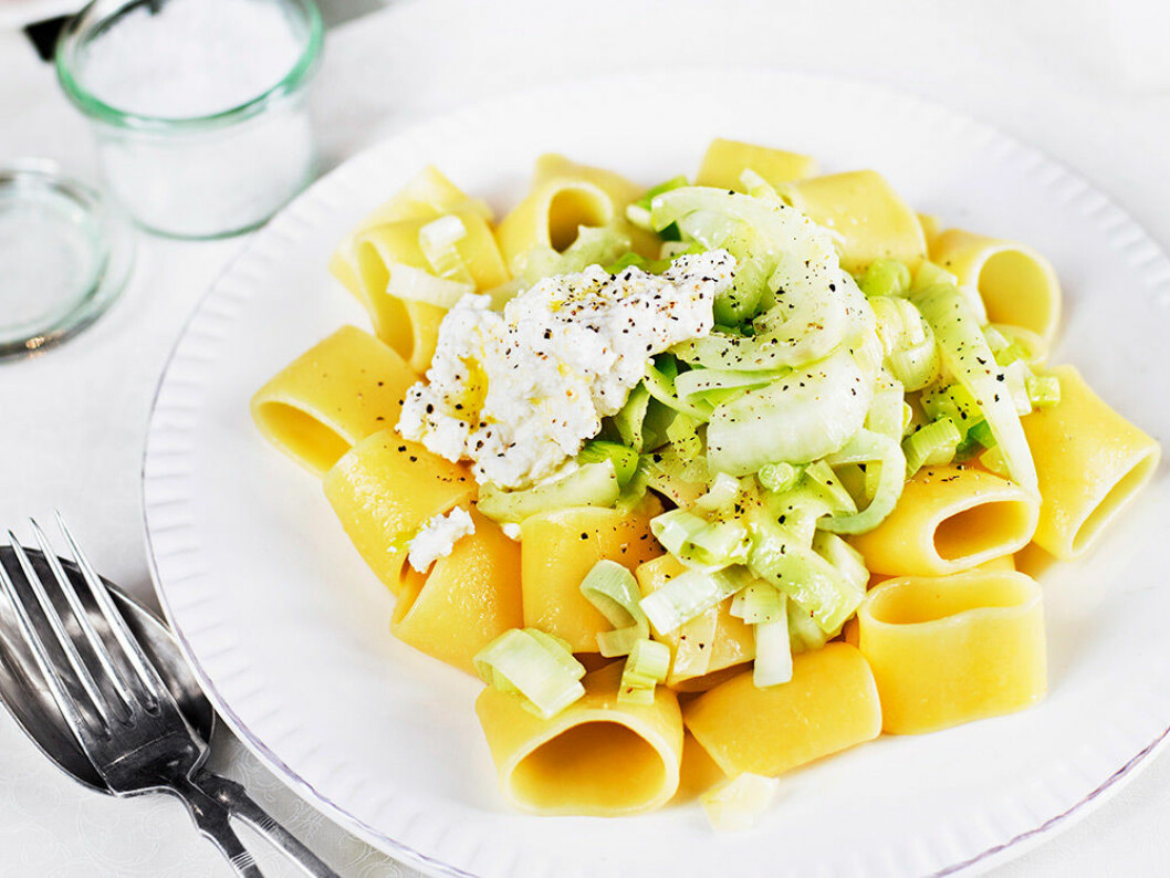 Pasta med squash, purjolök, vitlök och ricotta. Pasta med squash, purjolök, vitlök och ricotta.