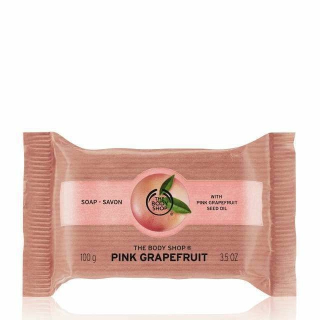 Perfekt formula för ”tvålbryn”: The body shops Pink grapefruit soap. The body shops Pink grapefruit soap