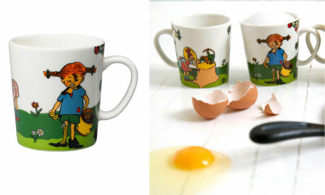 Rörstrands mugg Sakletare med motiv från Pippi Långstrump-böckerna.