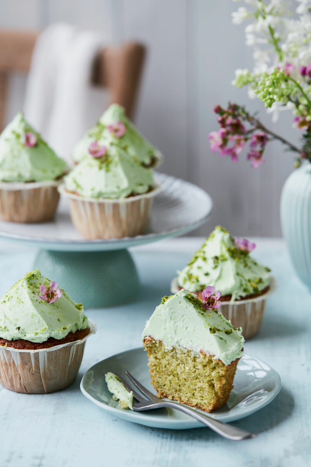 Pistaschcupcakes med lime. Recept på pistaschcupcakes