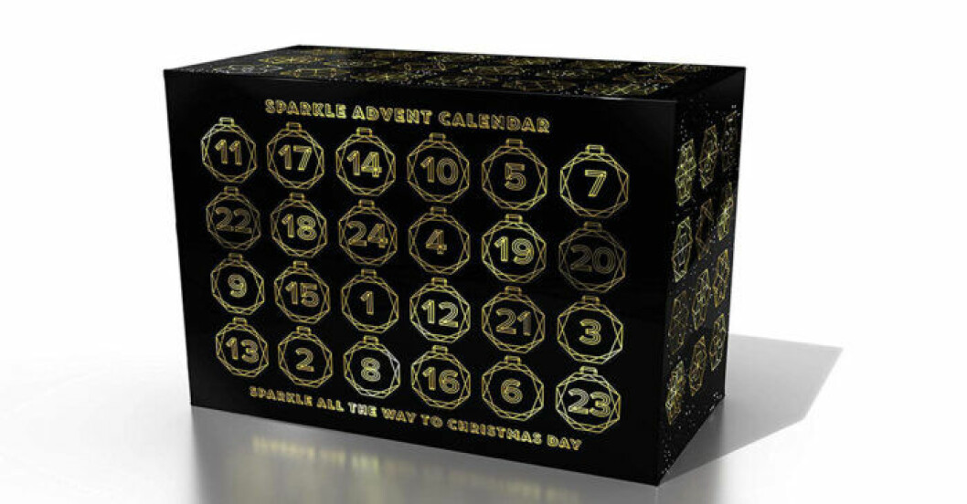 Så här ser den ut när man ännu inte har öppnat någon lucka. Adventskalender med prosecco.