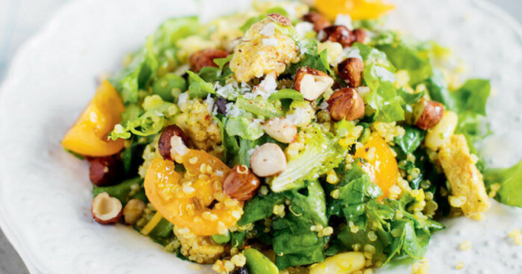 Quinoa- och quornsallad med bönor och nötter. Quinoa- och quornsallad med bönor och nötter.