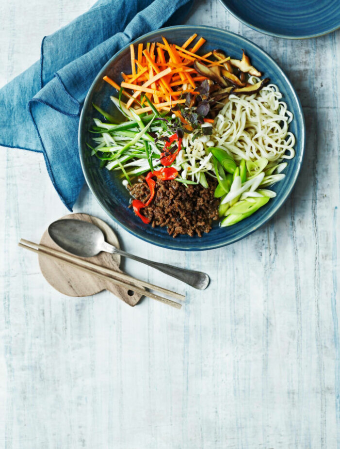 Recept på ramen med shiitake och vegofärs
