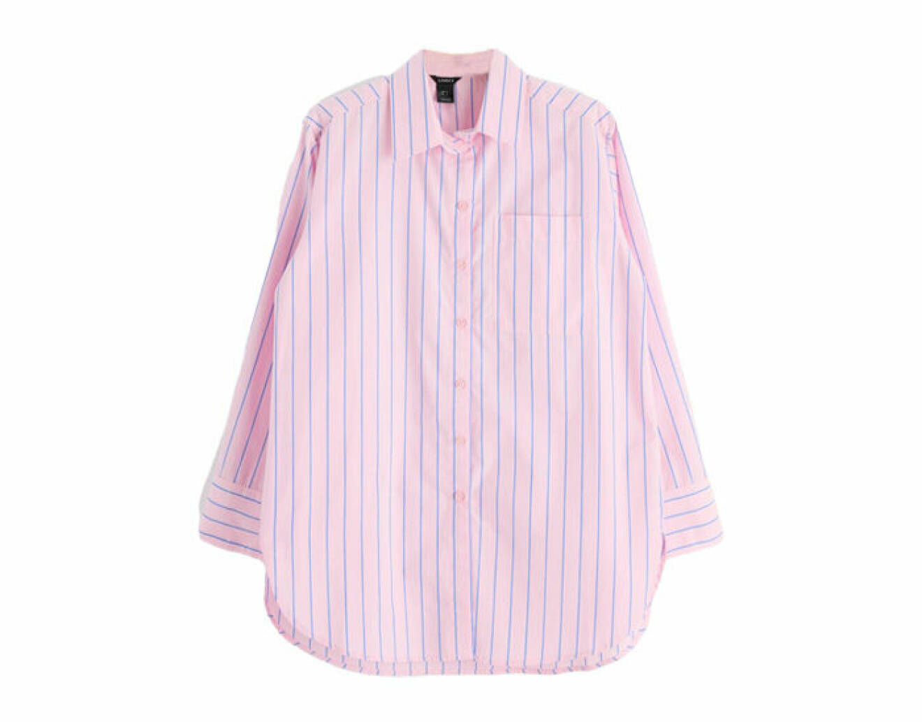 rosa skjorta i vävd bomull med blå ränder och vida ärmar från Lindex