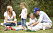 Hollywood husband and wife duo Rebecca Romijn and Jerry O'Connell spent the day in the park with their twins Charlie and Dolly. The family laughed as mom and dad played a game of UNO while keeping an eye on their energetic twins. Pictured: Rebecca Romijn, Jerry O'Connell, Charlie O'Connell and Dolly O'Connell Ref: SPL307811 150811 Picture by: Splash News Splash News and Pictures Los Angeles:310-821-2666 New York:212-619-2666 London:870-934-2666 photodesk@splashnews.com 