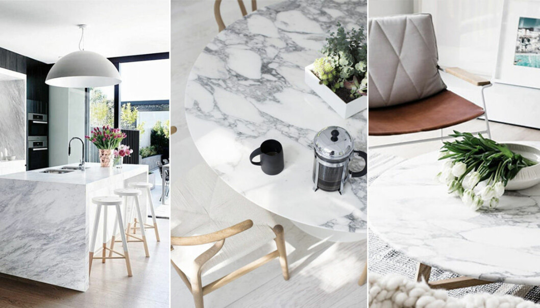 bord och köksö i marmor