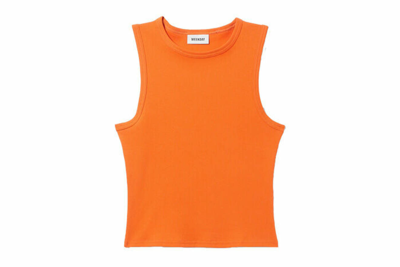 orange linne gjort i ribbat material med breda axlar från Weekday