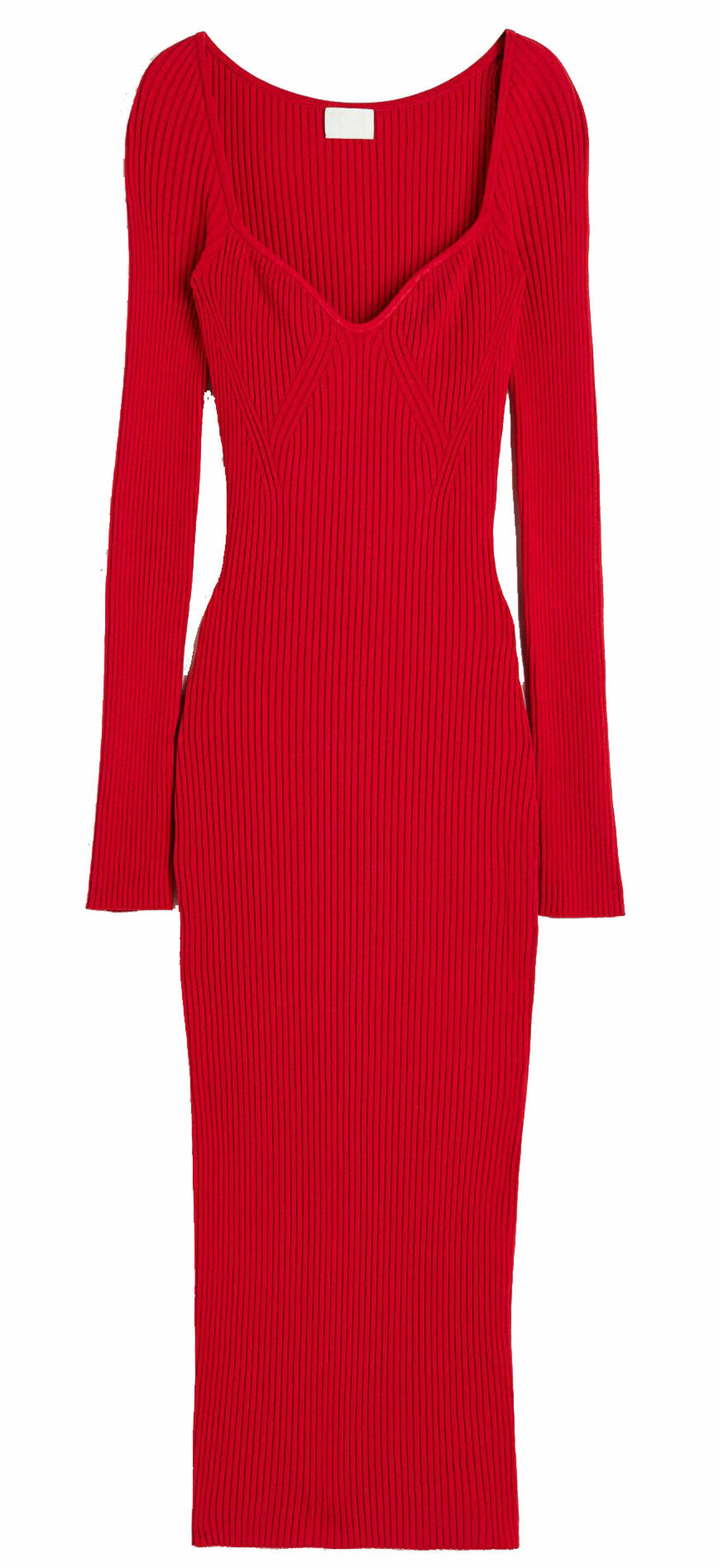 Ribbstickad klänning från H&amp;M i rött.