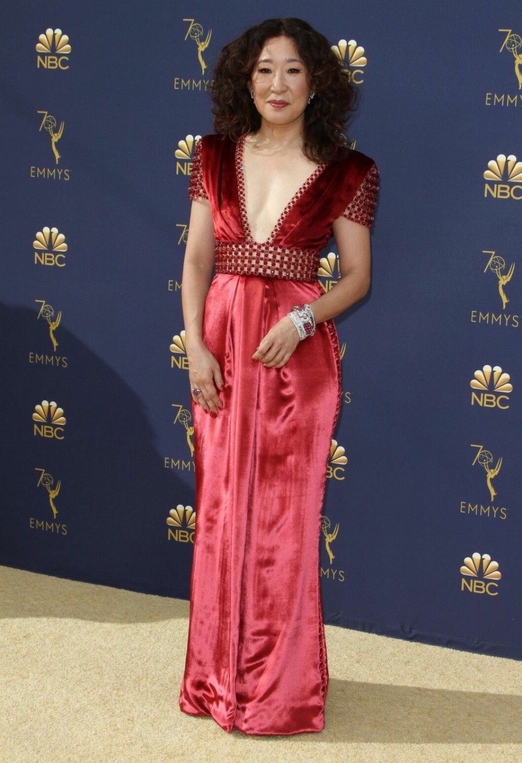 Skådespelerskan Sandra Oh, kanske mest känd från sin roll i Grey´s Anatomy, kom i klänning från Ralph & Russo. Sandra Oh i Ralph & Russo.