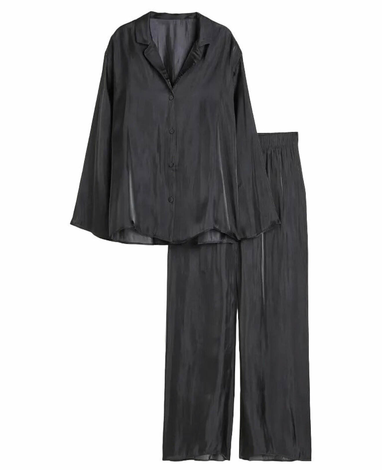 svart pyjamas set i satin från hm